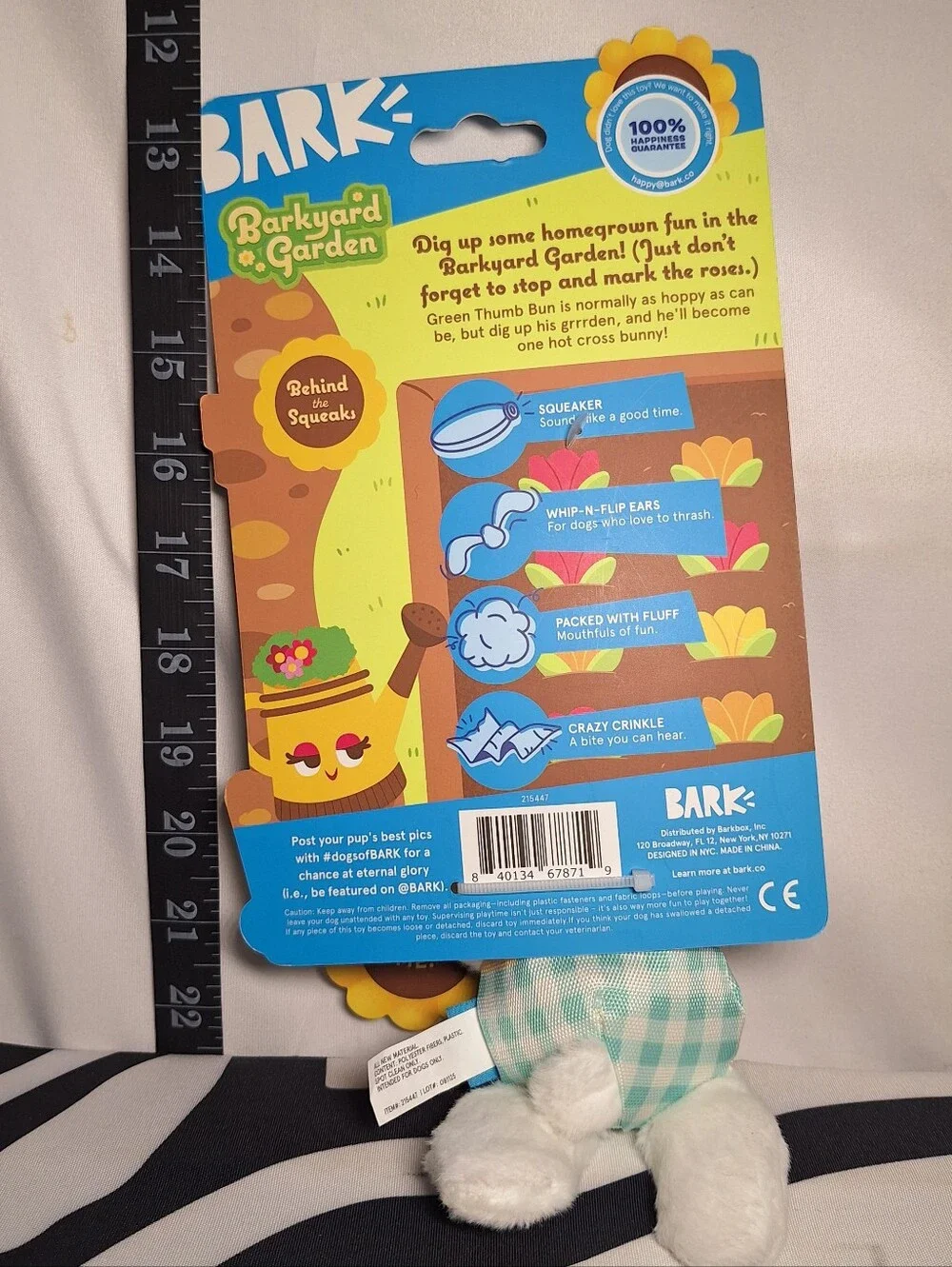 NWT Bark Green Thumb Bun Dog Toy XS-M